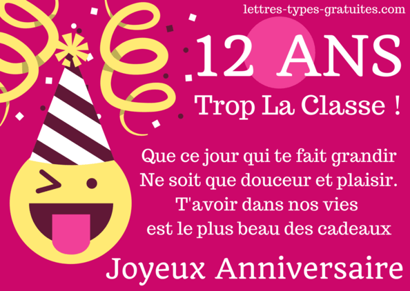 Jolie Carte joyeux anniversaire 12 ans à imprimer et gratuite - Image bon anniversaire fille ou garçon neveu nièce petit-fils petit-fille filleul filleule copain copine Carte anniversaire 12 ans à imprimer Image Joyeux anniversaire fille ou garçon